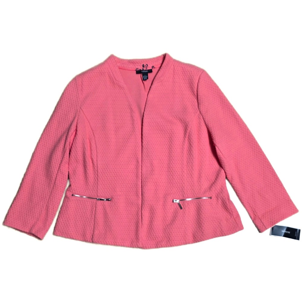 Alfani Textured Blazer Jacket Women's Size L Pink Zip Pockets Collarless